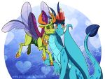  2020 alpha_channel amber_eyes arthropod blush changeling cloven_hooves crown cuddling dragon duo female friendship_is_magic hasbro hi_res hooves horn insect_wings inuhoshi-to-darkpen male membrane_(anatomy) membranous_wings my_little_pony princess_ember_(mlp) thorax_(mlp) wings 