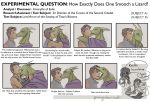  &lt;3 ambiguous_gender anthro arm_around_neck bite black_hair brown_body brown_skin clothing comic duo english_text fin green_body green_scales hair head_fin horn human humor interspecies kissing lizardman male mammal neck_bite open_mouth purple_clothing purple_eyes reptile royalty scales scalie sharp_teeth shocked spinningstraw teeth text 