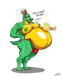  abdominal_bulge alligatorid annoyed anthro aroused baby_bump barazoku belly big_belly big_bulge big_butt big_pecs blush breasts bulge butt clothing crocodile crocodilian crocodylid crown demden donkey_kong_(series) english_text fangs genitals gold_(metal) graphite_(artwork) green_body green_scales growth hairless hi_res humanoid hyper hyper_belly king king_k._rool male male/male male_pregnancy multicolored_body musclegut muscular nails navel nintendo nipples obese outie_navel overweight overweight_male pecs pencil_(artwork) penis pregnant reptile royalty scales scalie simple_background solo super_smash_bros. text thick_thighs thong traditional_media_(artwork) two_tone_body underwear video_games white_background 