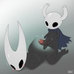 1:1 age_difference arthropod balls black_balls black_body black_penis blush cape clothing duo erection from_behind_position genitals glans hi_res hollow_knight hornet_(hollow_knight) insect kektails larger_male male penis protagonist_(hollow_knight) sex size_difference smaller_male team_cherry vein veiny_penis vessel_(species) video_games young 