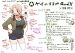  1girl animal_ears blonde_hair blue_eyes blue_shorts denim denim_shorts girls_und_panzer hair_intakes highres hone_(honehone083) jacket kay_(girls_und_panzer) long_hair long_sleeves open_mouth short_shorts shorts solo standing thighhighs translation_request white_legwear 