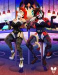  2019 alcohol anthro belly beverage big_breasts blue_eyes breasts canid canine clothing colored corset crotch_lines digital_media_(artwork) duo ear_piercing felid female female/female fishnet fishnet_legwear fox fur genitals glitter_pills gloves_(marking) hair hi_res leg_markings legwear lingerie lion looking_at_viewer mammal markings multicolored_body multicolored_fur multicolored_tail navel nipple_piercing nipples nude pantherine piercing pussy red_fox roxana_(ayx) simple_background sitting smile socks_(marking) solo thigh_highs topwear white_belly 