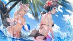  2girls animal_ears ass ball bikini kyaroru original swimsuit tail tree water 