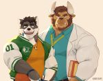  absurd_res anthro ball basketball_(ball) book bovid bovine canid canine canis cattle clothing domestic_dog duo eyewear glasses hi_res imato jacket male male/male mammal topwear 