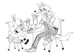  &lt;3 2020 anthro beastars black_and_white canid canine canis chair clothing dress duo female food footwear furniture hand_holding haru_(beastars) lagomorph legoshi_(beastars) leporid looking_at_another male male/female mammal monochrome paiirupie rabbit school_uniform shoes sitting smile table uniform wolf 