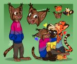  &lt;3 2020 african_wild_dog anthro barefoot bottomwear brown_eyes brown_spots canid canine cheek_tuft cheetah clothed clothing ear_tuft facial_tuft felid feline fully_clothed fur green_background group head_tuft hi_res hoodie hug leg_markings lynx mammal marc_(theblueberrycarrots) markings milo_(juantriforce) open_mouth open_smile pants pink_nose shirt simple_background smile socks_(marking) spots spotted_body spotted_fur standing stephie_(fraydia1) tank_top theblueberrycarrots topwear tuft 