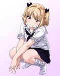  apita_(apitaro) black_skirt blonde_hair brown_eyes hair_ornament iijima_yun loose_socks new_game! school_uniform serafuku skirt socks white_legwear white_serafuku 