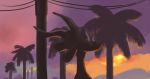  2020 ambiguous_gender antelope anthro bovid chico_(fuel) cloud fuel_(artist) gazelle head_markings hi_res horn looking_at_viewer looking_back mammal markings orange_sky outside palm_tree rear_view solo sun sunset tree utility_pole 