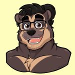  2020 anjing_kampuss anthro black_nose brown_body brown_fur eyewear fur glasses hi_res male mammal multicolored_body multicolored_fur portrait simple_background solo spectacled_bear teeth tremarctine two_tone_body two_tone_fur ursid 