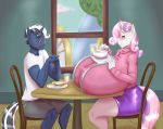  anthro anthrofied big_breasts blues64 blush breasts chair duo equid equine eyes_closed female food friendship_is_magic furniture hi_res horn huge_breasts hyper hyper_breasts inside looking_at_breasts male mammal marauder6272 my_little_pony sandwich_(food) sitting sweetie_belle_(mlp) table unicorn window 