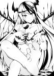  absurdres alcohol barefoot cup demon_wings drinking_glass feet highres horns legs long_hair monochrome monster_girl nail_polish original otono_fei sitting soles toenail_polish toenails toes wiggling_toes wine wine_glass wings 