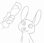  2020 animated anthro black_and_white disembodied_hand duo fur holding_object lagomorph leporid loop mammal monochrome rabbit short_playtime simple_background smile tggeko tongue tongue_out white_background 