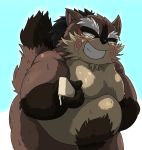  2020 anthro belly brown_body brown_fur canid canine eyes_closed fur hi_res kemono male mammal momochi_sandayuu moobs nipples overweight overweight_male raccoon_dog sengoku_puzzle simple_background solo tanuki video_games yamatoji201 