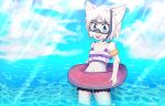  anthro beach bikini clothed clothing detailed_background fur hair hi_res humanoid looking_at_viewer male open_mouth seaside sky smile solo swimwear tfrost89 water 