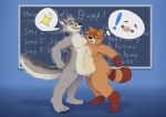  anthro canid canine canis chalkboard conjoined duo featureless_crotch male mammal merging nude overweight overweight_male plantigrade raccoon_dog standing tanuki text the-b3ing thought_bubble wolf 