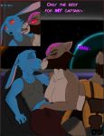  absurd_res alien big_breasts blue_body blue_fur blush breasts brown_body brown_fur clothing dark_fur dialogue duo english_text female firetails fur glowing glowing_eyes guardians_of_the_galaxy hair halfworld-616 hand_in_pants hi_res kissing lagomorph leporid licking licking_neck male male/female mammal marvel multicolored_body multicolored_fur pink_eyes procyonid purple_hair rabbit raccoon red_eyes rookie_(interfan) seductive shirt shocket_raccoon slightly_chubby space tank_top text tongue tongue_out topwear 