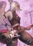  2020 anthro bottomwear clothing dinosaur electric_guitar fang_(gvh) girlsay goodbye_volcano_high guitar hi_res microphone midriff musical_instrument nonbinary_(lore) open_mouth pants patreon_logo plucked_string_instrument reptile scalie shirt solo string_instrument tank_top text topwear url wings 