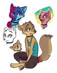  2020 ambiguous_gender anthro barefoot bottomwear brown_body brown_fur canid canine cheek_tuft choker clothed clothing cute_fangs dipstick_tail ear_piercing ear_stud eyebrows facial_tuft fox fuel_(artist) fur head_tuft inner_ear_fluff jewelry mammal multicolored_tail necklace open_mouth open_smile pants piercing raised_eyebrow shirt simple_background sitting smile solo swift_fox tank_top taylor_(fuel) topwear tuft white_background 