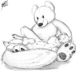  2020 4_toes animal_genitalia anthro balls black_and_white claws digital_media_(artwork) ear_piercing ear_ring eyebrows eyes_closed fluffy fluffy_tail fully_sheathed genitals lizet male mammal mink monochrome mustelid musteline navel navel_piercing piercing sheath signature simple_background sleeping solo teddy_bear toe_claws toes white_background 