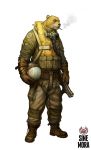  2012 anthro argus_pytel armor boots cigarette clothed clothing footwear full-length_portrait gloves gun handwear headgear helmet hi_res holding_object holding_weapon male mammal military_uniform mustelid musteline official_art portrait ranged_weapon scar sine_mora smoking solo standing uniform unknown_artist video_games weapon wolverine 