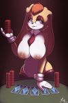  2:3 anthro areola big_breasts blush breasts bunny_costume card card_game cleavage clothed clothing costume digital_media_(artwork) exposed_breasts female fur furniture gaming hair hi_res huge_breasts humanoid inverted_nipples lagomorph legwear leporid looking_at_viewer mammal navel necktie nipples poker poker_chip puffy_areola rabbit simple_background smile solo sonic_the_hedgehog_(series) sruto stockings table thick_thighs topless vanilla_the_rabbit video_games white_body white_fur wide_hips 
