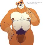  1:1 2020 animal_crossing anthro balls barazoku brown_body brown_nipples dialogue eyes_closed flaccid genitals ghoskee hi_res humanoid_genitalia humanoid_penis male mammal musclegut muscular muscular_anthro muscular_male navel nintendo nipples nude overweight overweight_male pecs penis pubes simple_background solo standing talking_to_viewer teddy_(animal_crossing) ursid video_games white_background 