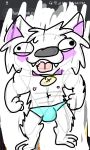  &lt;vampirefuuucker&gt; anthro banana_hammock bulge bulge_frottage canid canine canis clothing flexing male male/male male_nipples mammal scribbles silly_face stupid underwear wolf 