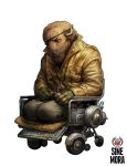  2012 amputee anthro bison bovid bovine clothed clothing disability eye_patch eyewear fingerless_gloves front_view full-length_portrait gloves handwear hi_res horn jacket male mammal official_art one_eye_obstructed portrait ronotra_koss sine_mora sitting solo topwear unknown_artist video_games wheelchair 