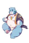  2020 anthro belly black_nose blue_body blue_fur bonasiah bulge clothing eyes_closed full_attack fur hi_res kemono lantu_(artist) male mammal moobs navel nipples overweight overweight_male robe simple_background sitting solo underwear ursid white_background white_body white_fur 十泉介 