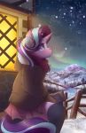  absurd_res anthro anthrofied ardail aurora_borealis blue_eyes book clothing earmuffs equid equine female friendship_is_magic handwear hi_res horn jacket mammal mittens mountain my_little_pony outside snow snowing starlight_glimmer_(mlp) topwear unicorn 