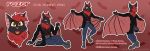  anthro black_body black_fur blakefox canid canine chiropteran clothed clothing english_text fox fur grey_body grey_fur hair hi_res hybrid jacket looking_at_viewer male mammal model_sheet neck_tuft razor_the_flying_fox-bat red_background red_body red_fur red_hair simple_background solo spread_wings standing text tongue topwear tuft winged_arms wings yellow_eyes 
