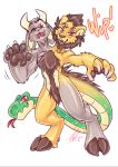  anthro bovid caprine carnival_(disambiguation) chimera conjoined digitigrade felid gesture goat hooves hybrid lion living_tail male mammal multi_eye multi_head pantherine pawpads reptile scalie snake snake_tail standing tail_head tongue tongue_out waving 