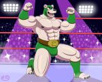5:4 abs absurd_res anthro audience bear belt big_bulge big_muscles big_pecs black_nipples black_nose buckle bulge camera_flash claws clothing crowd fangs flexing flexing_bicep flexing_both_biceps flexing_muscles fog foggy_background fur green_clothing group growling hi_res kneeling male mammal mask muscular neruk nipples on_knee open_mouth pecs polar_bear smile solo sports_mask sportswear spotlight spotlight_beam teeth thick_thighs ursine white_body white_fur wrestler wrestling wrestling_belt wrestling_briefs wrestling_clothing wrestling_gear wrestling_mask wrestling_outfit