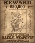  2020 breasts canid canid_taur canine canine_taur english_text female flinters fox fox_taur fur hair hi_res holding_object holding_sword holding_weapon long_hair mammal mammal_taur melee_weapon solo sword taur text wanted_poster weapon 
