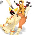  1:1 angrypotato96 anthro balls big_balls big_breasts big_butt blazblue bottomless breasts butt clothed clothing domestic_cat felid feline felis female from_behind_position genitals hi_res huge_breasts humanoid humanoid_on_anthro jubei_(blazblue) larger_female male male/female mammal open_mouth penetration perching_position sex sharp_teeth size_difference smaller_male taokaka teeth thick_thighs video_games 