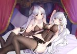  2girls blue_oath chan&#039;nu gray_hair long_hair panties red_eyes stockings tagme_(character) underwear 