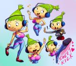  ! &lt;3 big_breasts bottomwear breasts butt cleavage clipboard clothed clothing english_text female food food_creature footwear green_hair hair headphones hi_res humanoid kick looking_at_viewer looking_back looking_down multiple_images musical_note one_eye_closed onion_girl_(parappa_the_rapper) open_mouth outta_sync pants parappa_the_rapper shoes simple_background smile sneakers solo sony_corporation sony_interactive_entertainment sweater teal_background text topwear video_games wink wristband yellow_body yellow_skin 