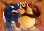  2020 anthro asakura_kento belly brown_body brown_fur canid canine cetacean delphinoid duo fur hi_res humanoid_hands kemono male mammal marine moobs oceanic_dolphin orca overweight overweight_male raccoon_dog tanuki tongue tongue_out toothed_whale 