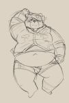  2020 96panda 96panda_hk absurd_res aether_ciramantep anthro belly blush bodily_fluids bulge clothing eyewear glasses hat headgear headwear hi_res kemono male mammal navel overweight overweight_anthro overweight_male shirt simple_background solo sweat tokyo_afterschool_summoners topwear underwear ursid video_games 