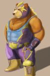  2016 2:3 anthro brown_body brown_fur fur hi_res kemono league_of_legends male mammal mask overweight overweight_anthro overweight_male riot_games simple_background solo ursid velcro74656 video_games volibear wrestling_singlet 
