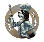  2017 anthro baker bakery black_nose blue_eyes canid canine canis chef chef_hat chef_uniform chest_tuft claws clothed clothing domestic_dog english_text fluffy fluffy_tail hair hat headgear headwear kitchen_utensils logo male mammal markings molosser mountain_dog newfoundland_dog open_mouth pimpartist simple_background solo teeth text tongue tools traditional_media_(artwork) tuft whisk whisker_markings 