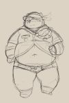  2020 96panda 96panda_hk absurd_res anthro belly bulge clothing hat headgear headwear hi_res kemono male mammal navel overweight overweight_anthro overweight_male shirt simple_background solo tokyo_afterschool_summoners topwear underwear ursid video_games wood_ciramantep 