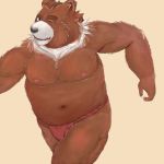  1:1 2016 anthro asian_clothing belly brown_body brown_fur clothing east_asian_clothing fundoshi fur hi_res humanoid_hands japanese_clothing kemono male mammal moobs nipples one_eye_closed overweight overweight_anthro overweight_male simple_background solo underwear ursid velcro74656 wink 