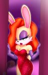  absurd_res alternate_species anthro armwear breasts cleavage clothed clothing disney elbow_gloves eyeshadow female gloves green_eyes hair handwear hi_res jessica_rabbit jmacgregor lagomorph leporid lips lipstick makeup mammal orange_hair rabbit red_lips solo sonic_the_hedgehog_(series) who_framed_roger_rabbit 