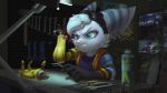 anthro blue_eyes clothed clothing digital_media_(artwork) ear_piercing eyewear female frown fur gloves goggles goggles_on_head handwear hi_res lombax mammal piercing prosthetic prosthetic_arm prosthetic_limb quartzcake ratchet_and_clank rift_apart_lombax solo stripes tools video_games wire wrench 