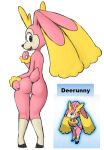  2019 anthro biped black_nose blush butt cervid deerling digital_media_(artwork) female fur genitals hi_res hybrid lagomorph looking_at_viewer looking_back lopunny mammal maypul_syrup nintendo nude open_mouth pok&eacute;mon pok&eacute;mon_(species) pussy rear_view simple_background solo spring_deerling video_games white_background 