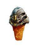  1boy decepticon food ice_cream ice_cream_cone looking_at_viewer mecha no_humans oinario open_mouth parody pun red_eyes robot simple_background solo starscream transformers transformers_cybertron white_background 