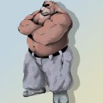  1:1 2019 anthro belly bottomwear brown_body brown_fur clothing fur hi_res kemono male mammal overweight overweight_male pants simple_background solo ursid velcro74656 