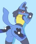  against_wall anthro butt butt_grab canid canine disembodied_hand duo female hand_on_butt hi_res looking_back lucario mammal nintendo pok&eacute;mon pok&eacute;mon_(species) unknown_artist video_games 