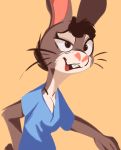  2020 anthro brown_body brown_fur buckteeth clothed clothing female fur head_tuft hi_res lagomorph leporid mammal open_mouth open_smile rabbit shirt simple_background smile solo t-shirt teeth tohupo topwear tuft whiskers yellow_background 